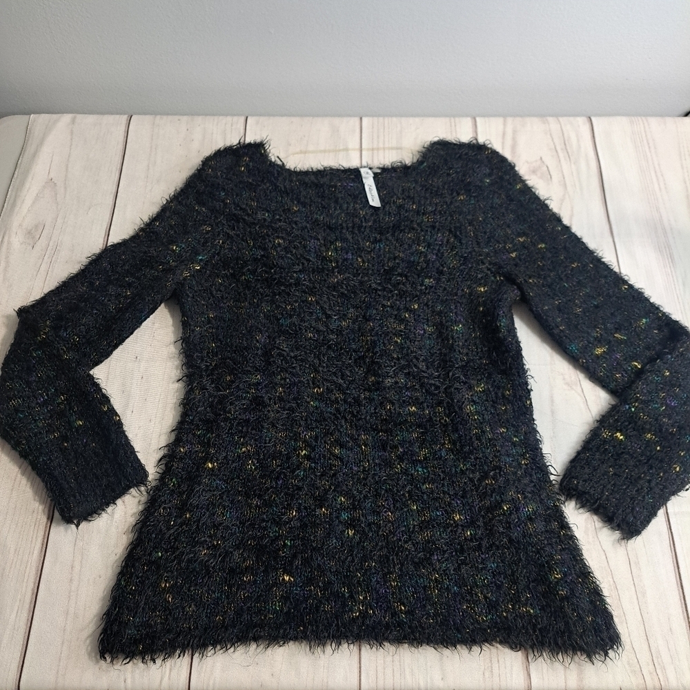 3 FOR 12 SALE NY Collection Fuzzy Black And Multicolor Sweater Size Large